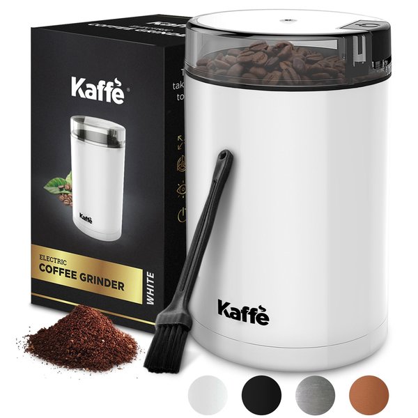 Kaffe Electric Coffee Grinder - 14 Cup (3.5oz) with Cleaning Brush. Easy On/Off, White KF2040